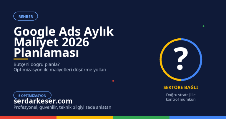 Google Ads Aylık Maliyet 2026: Bütçe Planlama ve Optimizasyon Rehberi