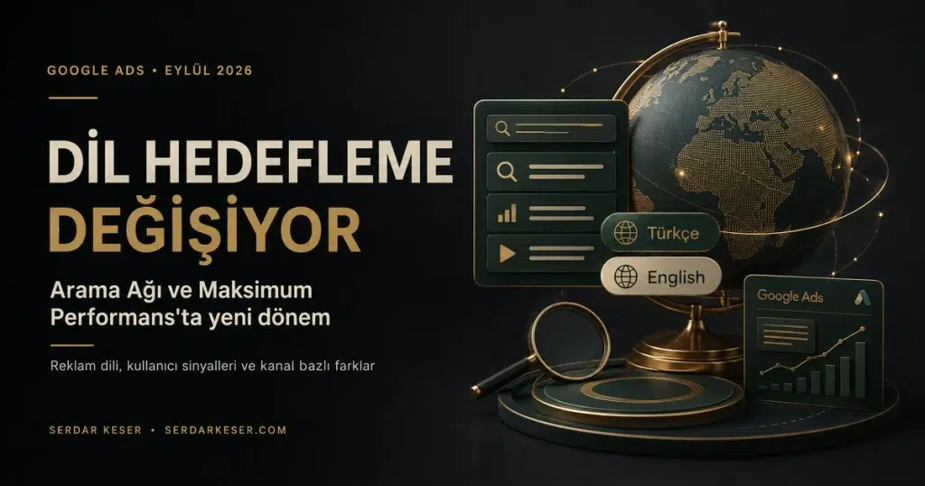 Google Ads dil hedefleme Eylül 2026 değişikliği Arama Ağı ve Maksimum Performans rehberi kapak görseli
