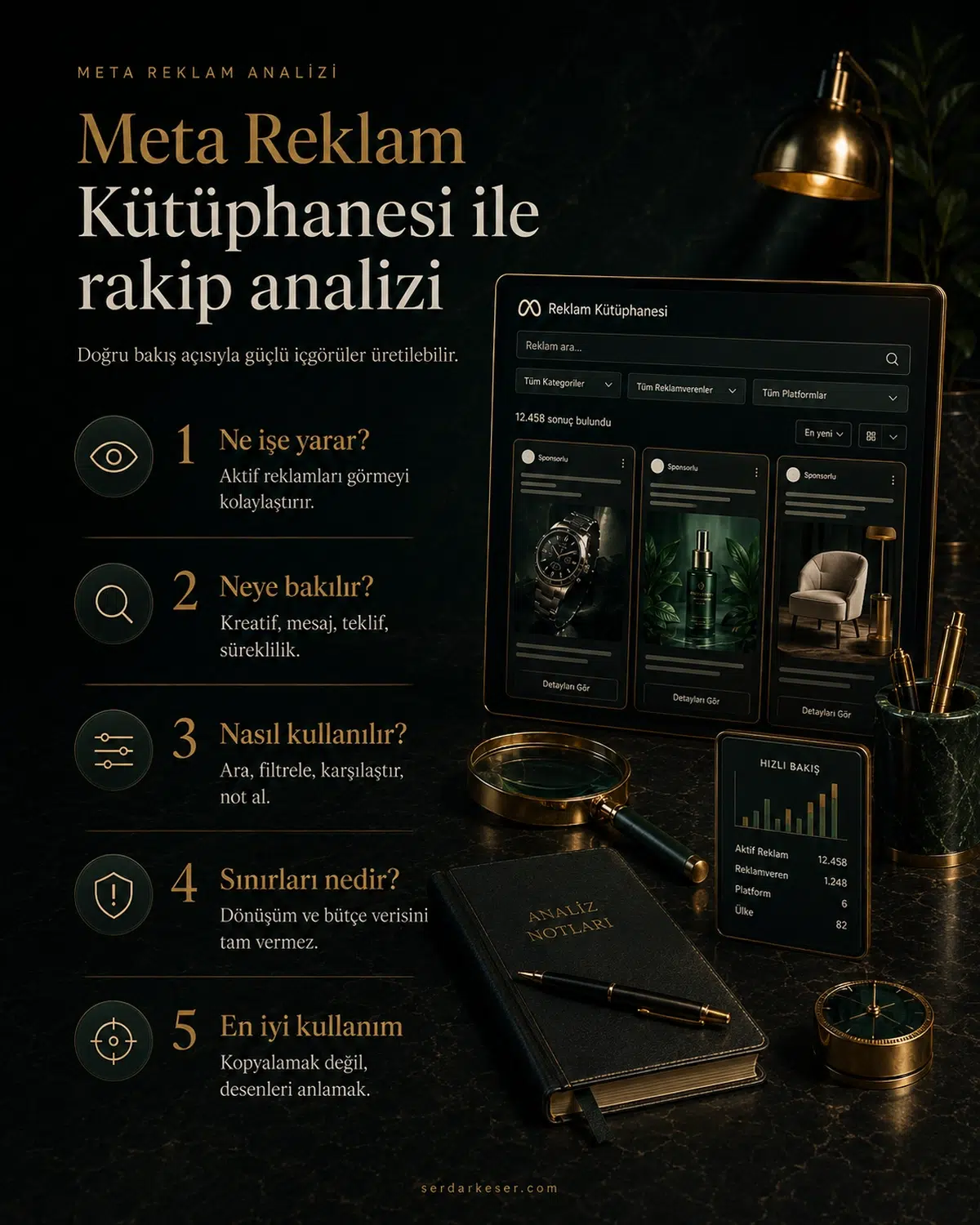 Meta Reklam Kütüphanesi Nedir? Facebook Reklam Kütüphanesi ile Rakip Reklamları Nasıl İncelenir? 2 Meta Reklam Kütüphanesi ile rakip reklam analizi için arama filtreleme kreatif okuma ve strateji çıkarma adımları